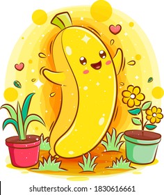 Smiling cute kawaii cartoon of banana character