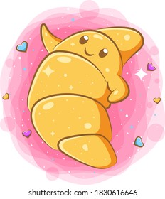Smiling cute kawaii cartoon of croissant character
