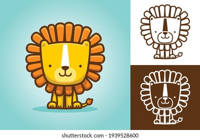 Smiling cute lion. Vector cartoon illustration in flat icon style