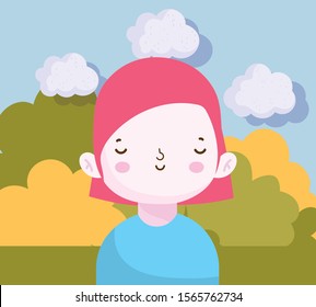 smiling cute little boy in the park scene vector illustration