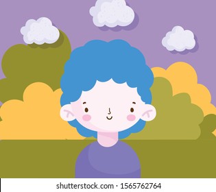 smiling cute little boy in the park scene vector illustration