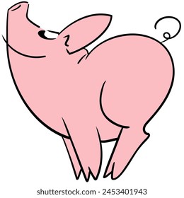 Smiling cute little pig posing and jumping