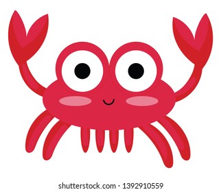 A smiling cute little red cartoon crab with two sharp pincers  walking legs  and two bulging eyes is extremely happy  vector  color drawing or illustration