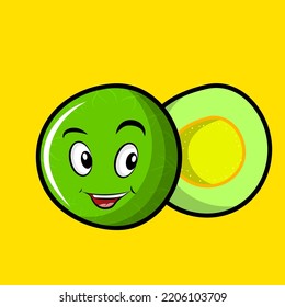 Smiling cute melon, clip art isolated on yellow background suitable for sticker print design, illustration or collection.