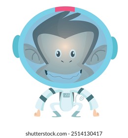 Smiling Cute Monkey Astronaut Cartoon Vector Icon Illustration. Isolated Premium Vector Animal Technology Icon Concept. Flat Cartoon Style
