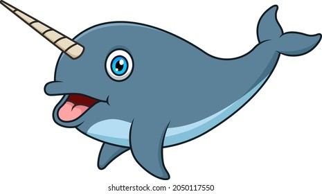 Smiling cute narwhal cartoon vector