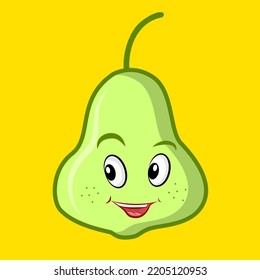 Smiling cute pear fruit  clip art isolated yellow background suitable for sticker print design  illustration collection 