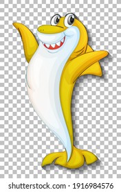 Smiling cute shark cartoon character isolated on transparent background illustration