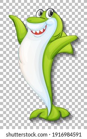 Smiling cute shark cartoon character isolated on transparent background illustration