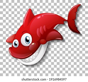 Smiling cute shark cartoon character isolated on transparent background illustration