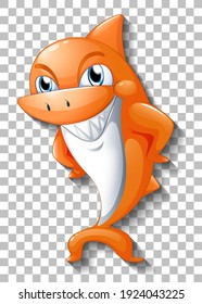Smiling cute shark cartoon character isolated on transparent background illustration