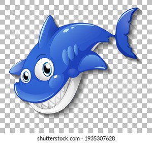 Smiling cute shark cartoon character isolated on transparent background illustration