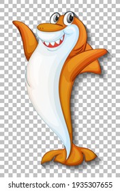 Smiling cute shark cartoon character isolated on transparent background illustration