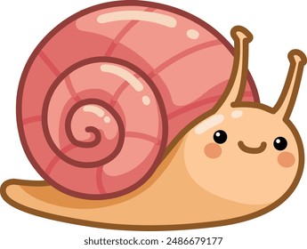 Smiling cute snail in a kawaii style