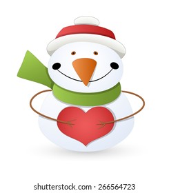 Smiling Cute Snowman with Heart