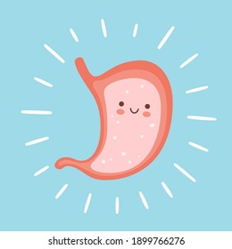 Smiling cute stomach character. Symbol of a healthy stomach. Vector flat cartoon illustration on white background