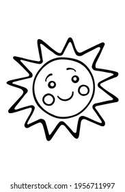 Smiling cute sun shining bright rays.Black Vector Cartoon Silhouette Outline Kawaii Line Art Drawing Illustration.Plotter cutting.Vinyl wall sticker decal.Laser cut.Coloring pages for kids.DIY.Weather