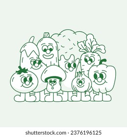 Smiling Cute Vegetable Cartoon Characters