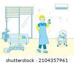 Smiling daddy sterilizing inside the house by baby