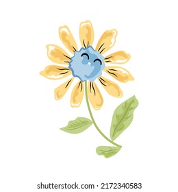 Smiling daisy flower is on white background. Vector illustration.