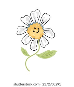 Smiling daisy flower is on white background. Vector illustration.