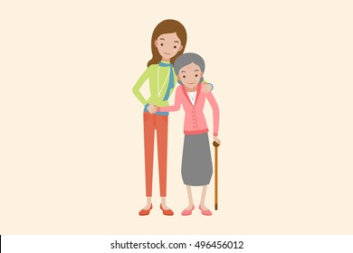 Smiling daughter with her mother