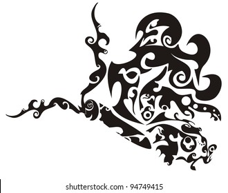 Smiling decorative butterfly. Black on the white
