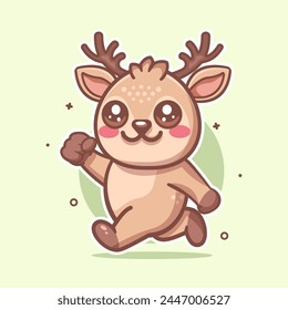 smiling deer animal character mascot running isolated cartoon