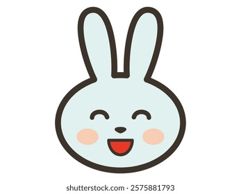 Smiling and delighted blue rabbit face icon illustration