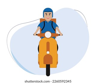 smiling delivery man going to delivery package using scooters