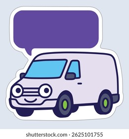 Smiling delivery van with speech bubble – cute cartoon logistics vehicle illustration in flat style