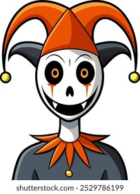 Smiling demonic clown with sharp teeth is a scary character for prints and decorations.
Great for creating a horror atmosphere in scare rooms, holiday banners and t-shirt designs.