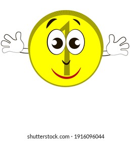 Smiling denomination coin isolated on white background.