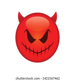 Smiling devil emoticon. grinning demon emoji. horror halloween mascot.