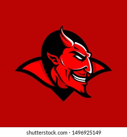 Smiling devil face, devil head mascot, Vector illustration