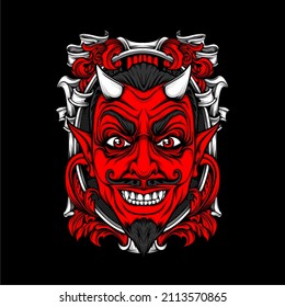 smiling devil face illustration with awesome background