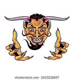diabo sorridente com mãos e vetor de barba