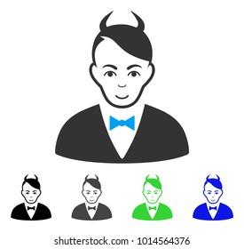 Smiling Devil vector icon. Vector illustration style is a flat iconic devil symbol with grey, black, blue, green color versions. Human face has enjoy emotion.