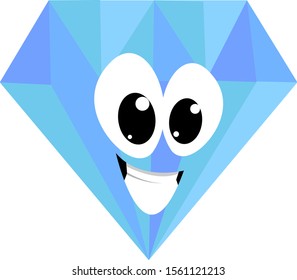 Lächelnder Diamant, Illustration, Vektorgrafik auf weißem Hintergrund.