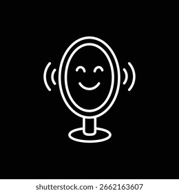 A smiling digital mirror with wireless signals, symbolizing AI-powered personal assistants and smart health devices. Redrawn from AI concept with manual vector tracing.