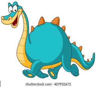 Smiling dinosaur walking