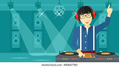 Smiling DJ with console.