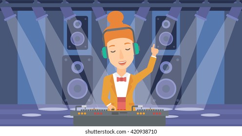 Smiling DJ with console.