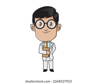 Smiling Doctor Holding Clipboard Illustration with Cartoon Style