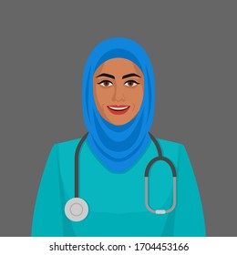 Smiling doctor muslim woman ith stethoscope