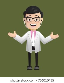 Smiling Doctor with Open Hands Gesture Vector