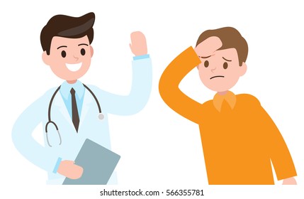 smiling doctor and patient. healthcare and professionalism concept. medical information. vector illustration.