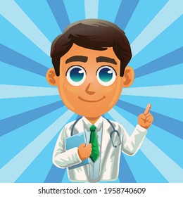
El médico sonriente proporciona información adecuada para una infografía de salud
