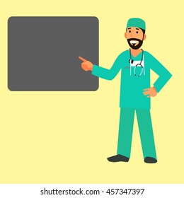 Smiling doctor showing a pointer on the x-ray picture..character healthcare concept - vector illustration