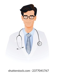 smiling doctor with stethoscope vector on white isolated